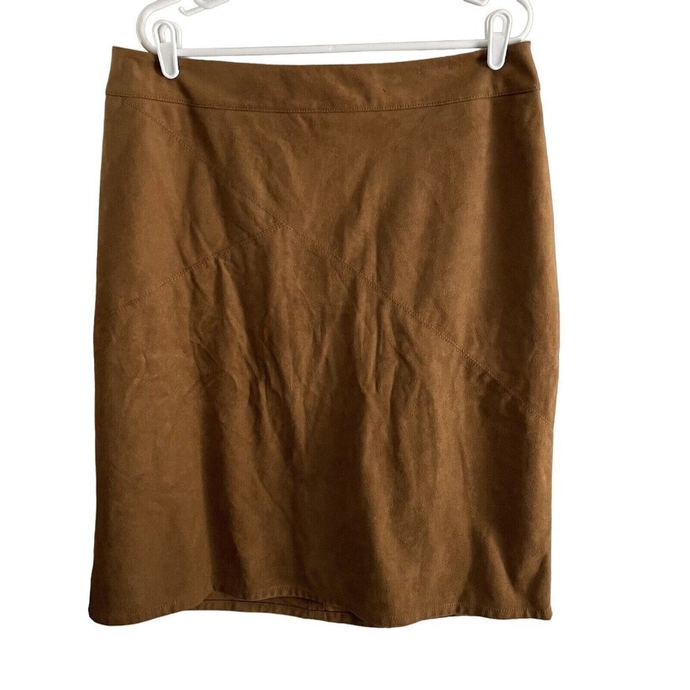 Chicos Women SZ 2.5 US 14 Brown Gingersnaps Faux Suede A-Line Midi Skirt